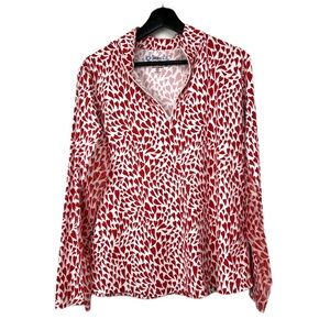 IBKUL DAVINA RED HEARTS Long Sleeve 1/4 Mock Neck Cooling Golf Shirt XL Active